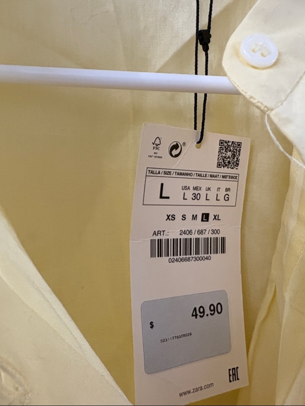 Zara Pale Yellow Pintuck Button-Front Blouse - NWT - large - 100% cotton - Picture 3 of 6